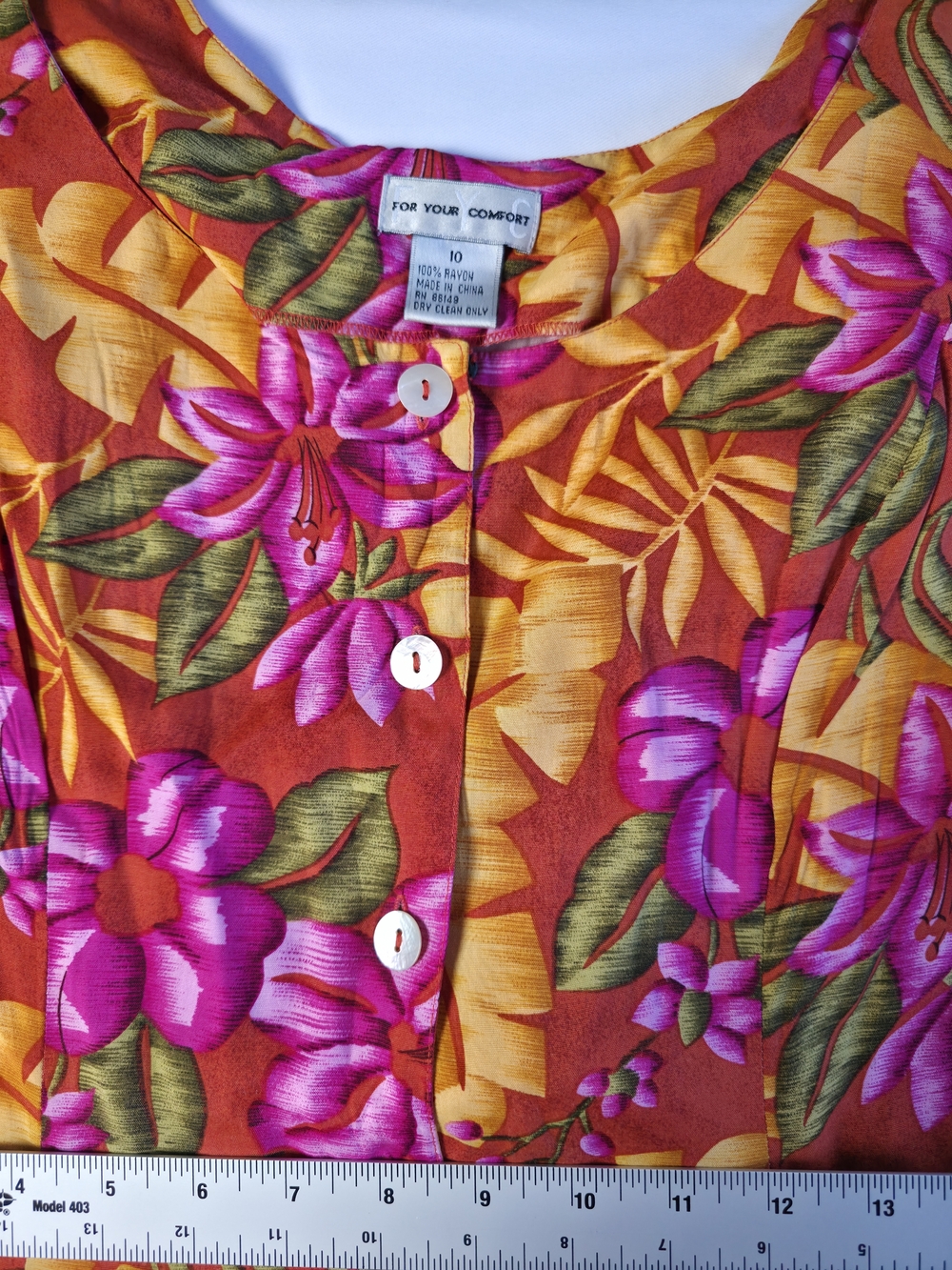 Vintage 90s Floral Rayon Dress Button Front Midi Tropical Size 10 - Picture 11 of 11